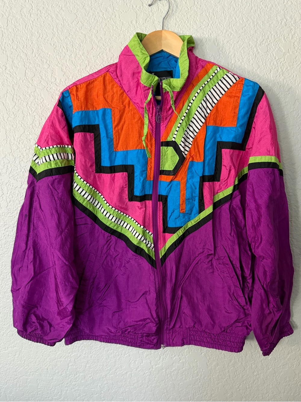 Indications Vtg Retro Colorblock Neon 90’s Purple windbreaker Jacket Size Large
